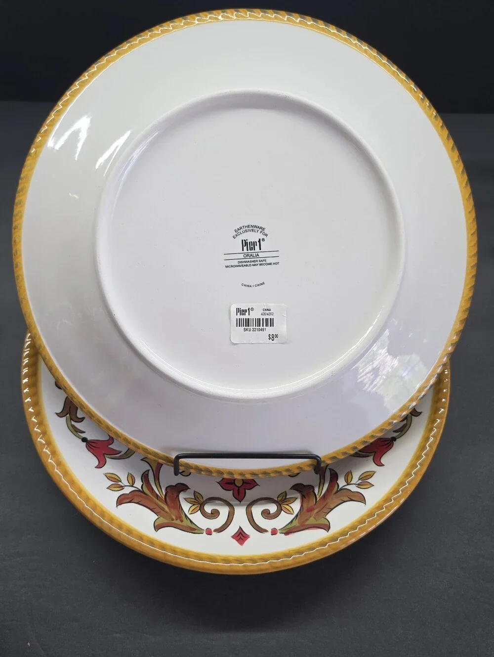 2-Oralia by Pier 1 Dinner Plate Scrolls Flowers Embossed Rope Edge